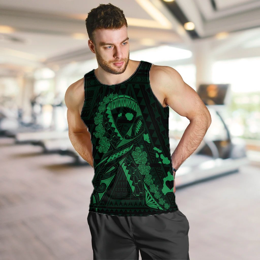 Hawaiian Map Heart Ribbon Cancer Hibiscus Green Polynesian Tank Top - AH - Polynesian Pride