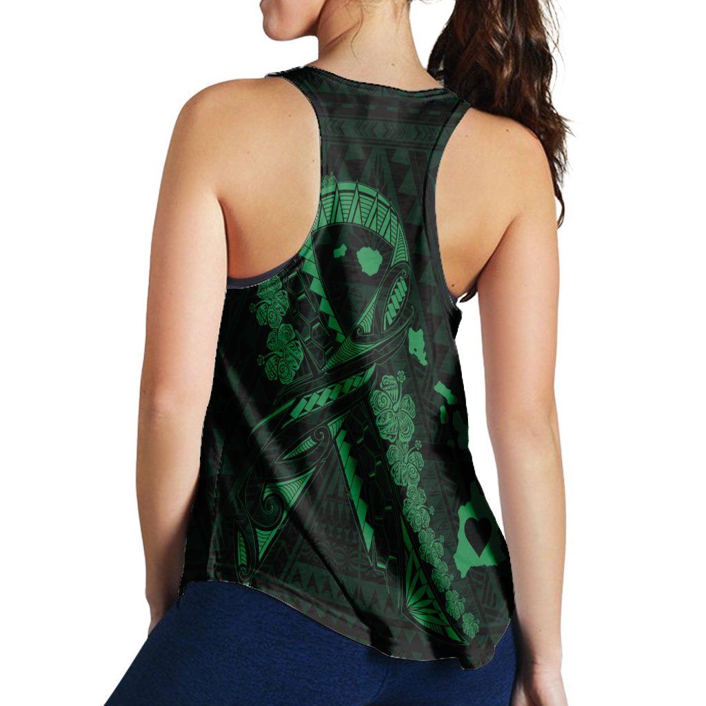 Hawaiian Map Heart Ribbon Cancer Hibiscus Green Polynesian Racerback Tank - AH - Polynesian Pride