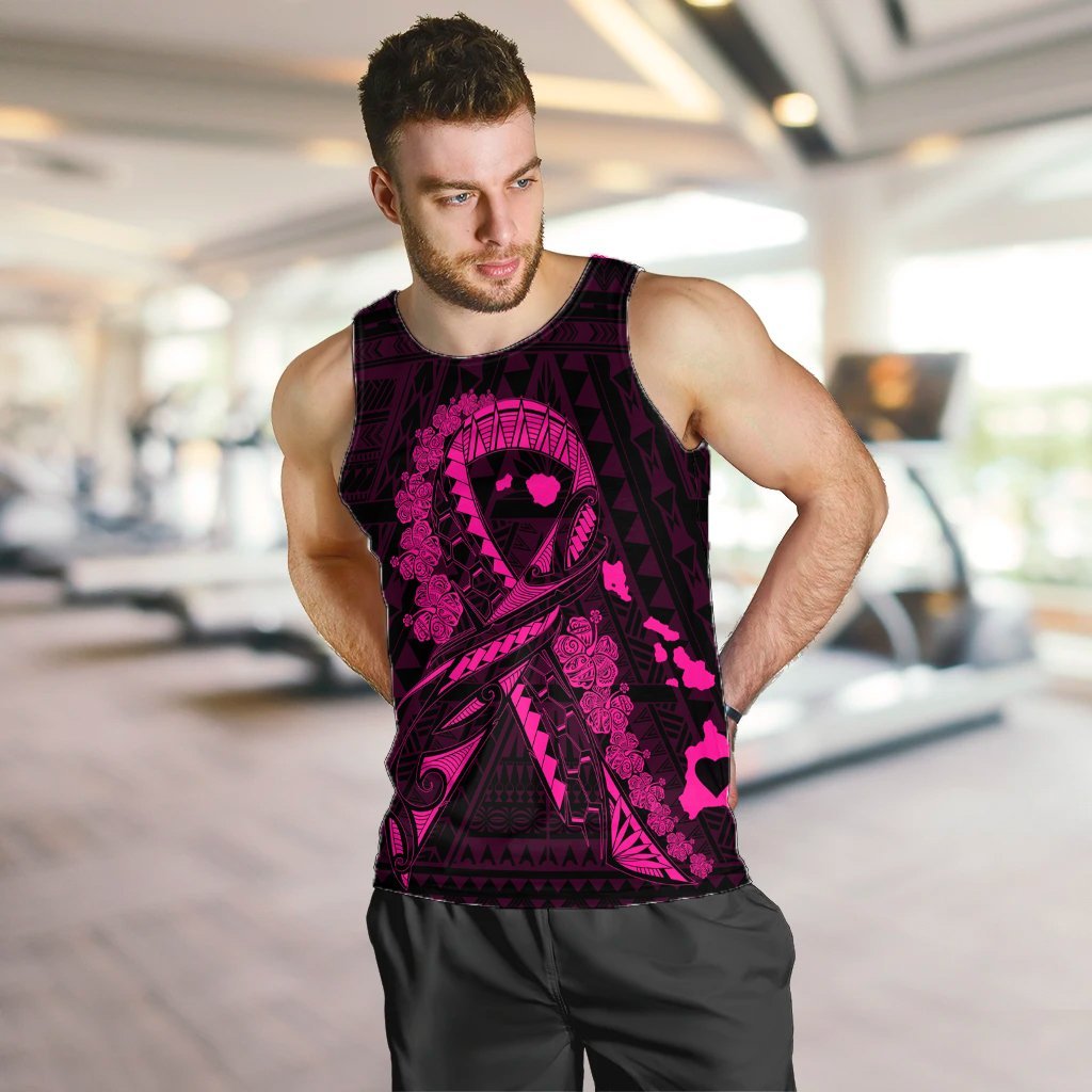 Hawaiian Map Heart Ribbon Cancer Hibiscus Pink Polynesian Tank Top - AH - Polynesian Pride