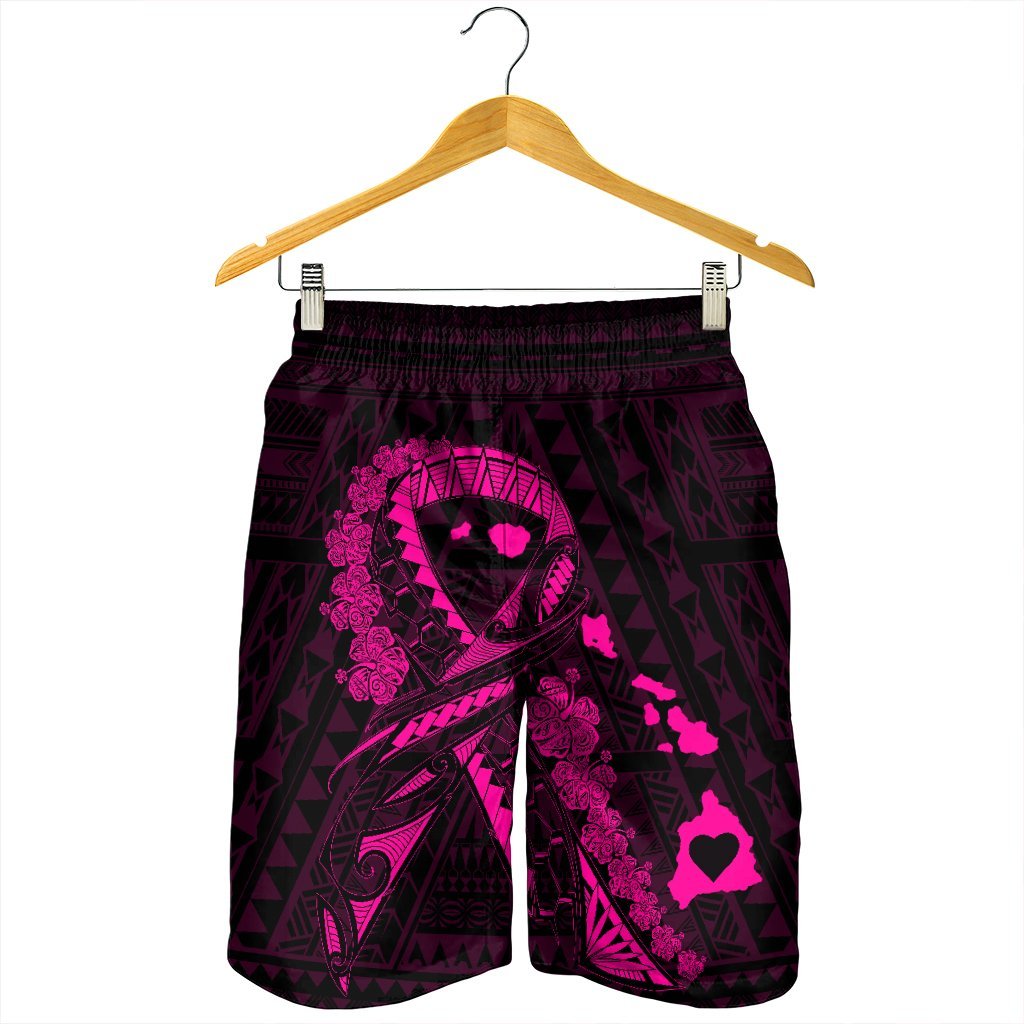 Hawaiian Map Heart Ribbon Cancer Hibiscus Pink Polynesian Men's Shorts - AH - Polynesian Pride