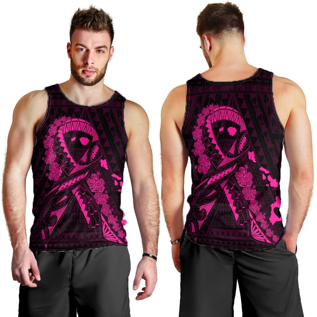 Hawaiian Map Heart Ribbon Cancer Hibiscus Pink Polynesian Tank Top - AH - Polynesian Pride