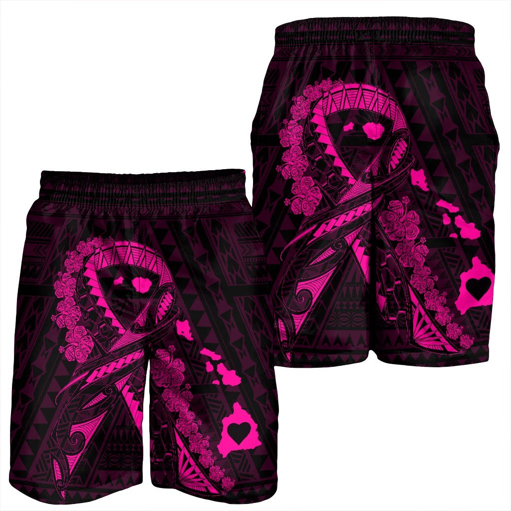 Hawaiian Map Heart Ribbon Cancer Hibiscus Pink Polynesian Men's Shorts - AH - Polynesian Pride