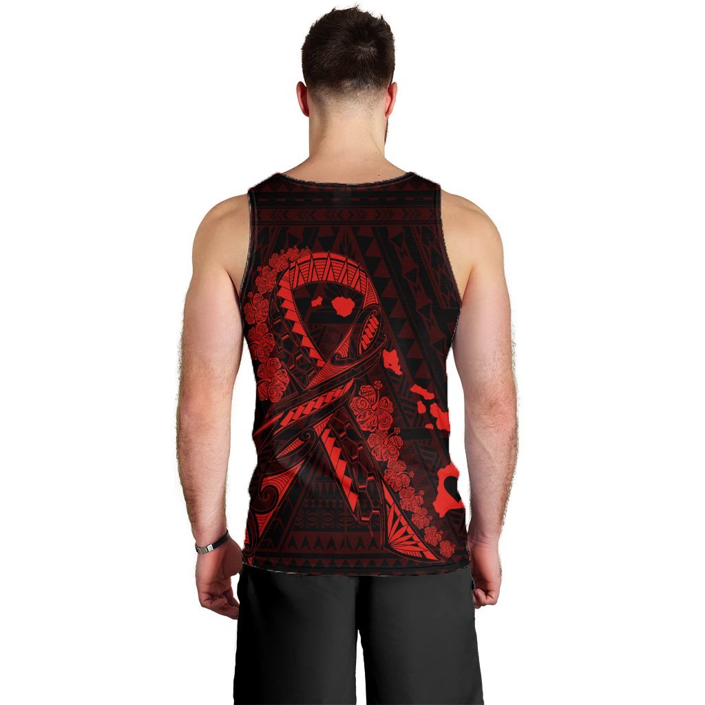 Hawaiian Map Heart Ribbon Cancer Hibiscus Red Polynesian Tank Top - AH - Polynesian Pride
