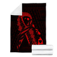 Hawaiian Map Heart Ribbon Cancer Hibiscus Red Polynesian Premium Blankets - AH - Polynesian Pride