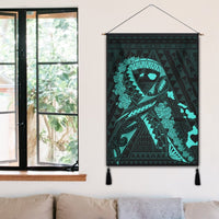 Hawaiian Map Heart Ribbon Cancer Hibiscus Turquoise Polynesian Hanging Poster - AH - Polynesian Pride