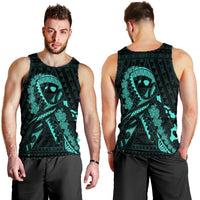 Hawaiian Map Heart Ribbon Cancer Hibiscus Turquoise Polynesian Tank Top - AH - Polynesian Pride