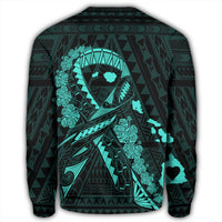 Hawaiian Map Heart Ribbon Cancer Hibiscus Turquoise Polynesian Sweatshirt - AH - Polynesian Pride
