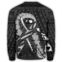 Hawaiian Map Heart Ribbon Cancer Hibiscus White Polynesian Sweatshirt - AH - Polynesian Pride