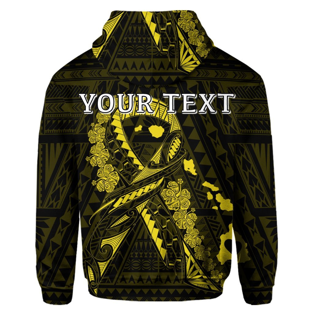 Custom Hawaiian Map Heart Ribbon Cancer Hibiscus Yellow Polynesian Hoodie - Polynesian Pride