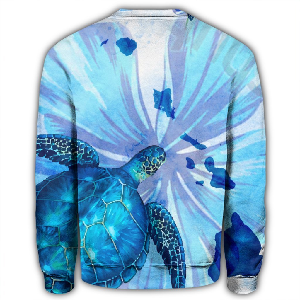 Hawaiian Map Hibiscus Flower Turtle Polynesian Sweatshirt Blue - AH - Polynesian Pride