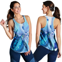 Hawaiian Map Hibiscus Flower Turtle Polynesian Racerback Tank Blue - AH Black - Polynesian Pride