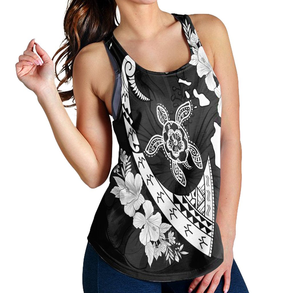 Hawaiian Map Hibiscus Turtle Fish Hook Polynesian Racerback Tank - AH - Polynesian Pride