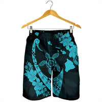 Hawaiian Map Hibiscus Turtle Fish Hook Polynesian Men's Shorts Blue - AH - Polynesian Pride