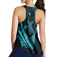 Hawaiian Map Hibiscus Turtle Fish Hook Polynesian Racerback Tank Blue - AH - Polynesian Pride