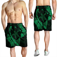 Hawaiian Map Hibiscus Turtle Fish Hook Polynesian Men's Shorts Green - AH - Polynesian Pride