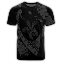 Hawaiian Map Hibiscus Turtle Fish Hook Polynesian T Shirt Grey - Polynesian Pride