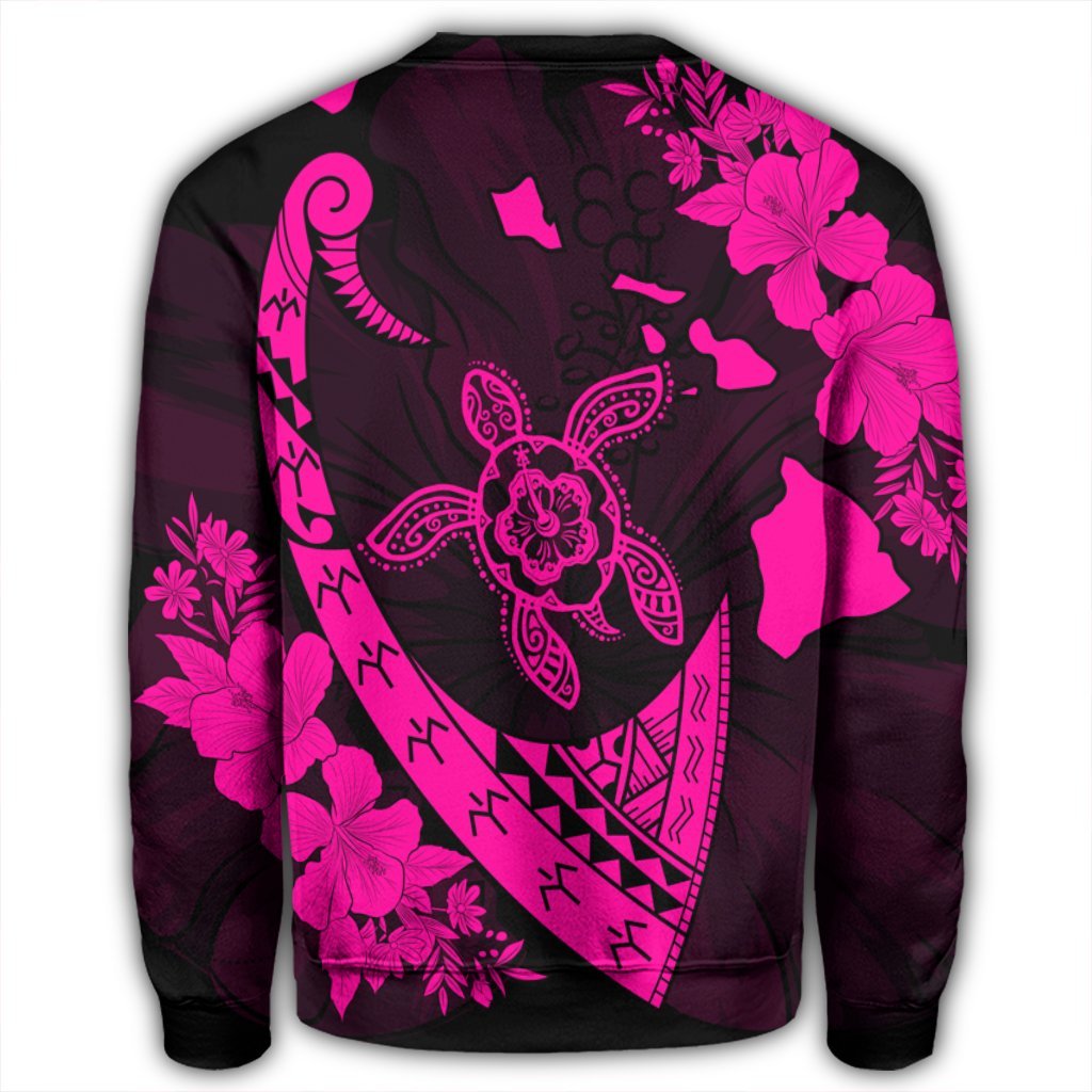 Hawaiian Map Hibiscus Turtle Fish Hook Polynesian Sweatshirt Pink - AH - Polynesian Pride
