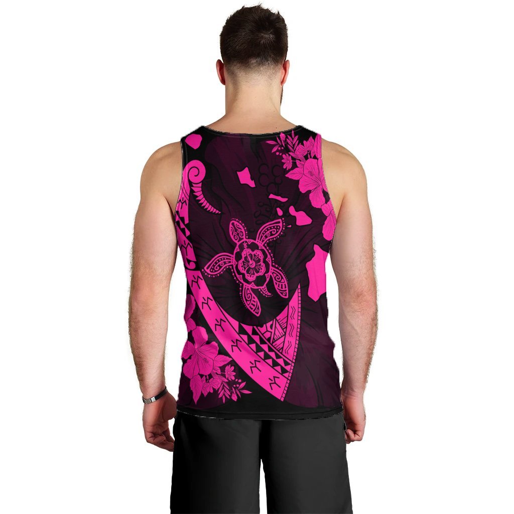 Hawaiian Map Hibiscus Turtle Fish Hook Polynesian Tank Top Pink - AH - Polynesian Pride