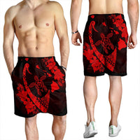 Hawaiian Map Hibiscus Turtle Fish Hook Polynesian Men's Shorts Red - AH - Polynesian Pride