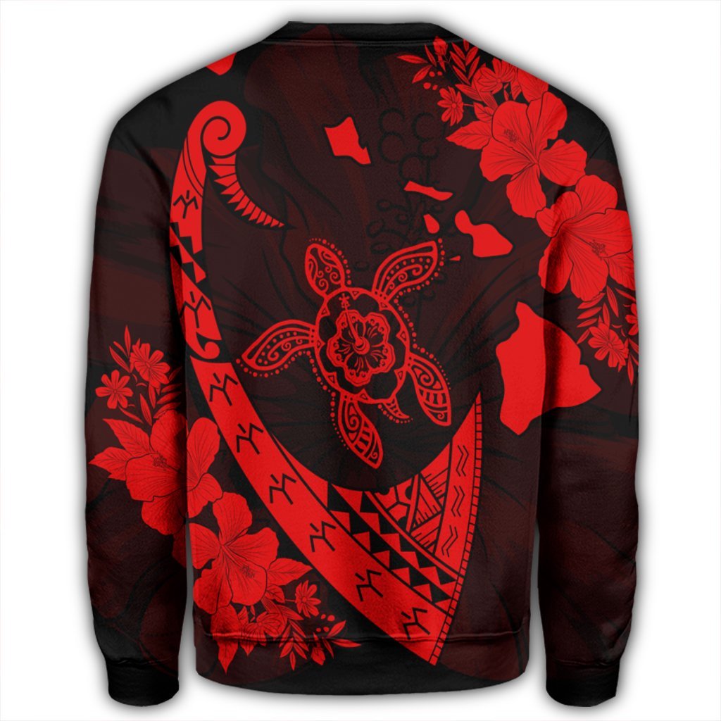 Hawaiian Map Hibiscus Turtle Fish Hook Polynesian Sweatshirt Red - AH - Polynesian Pride
