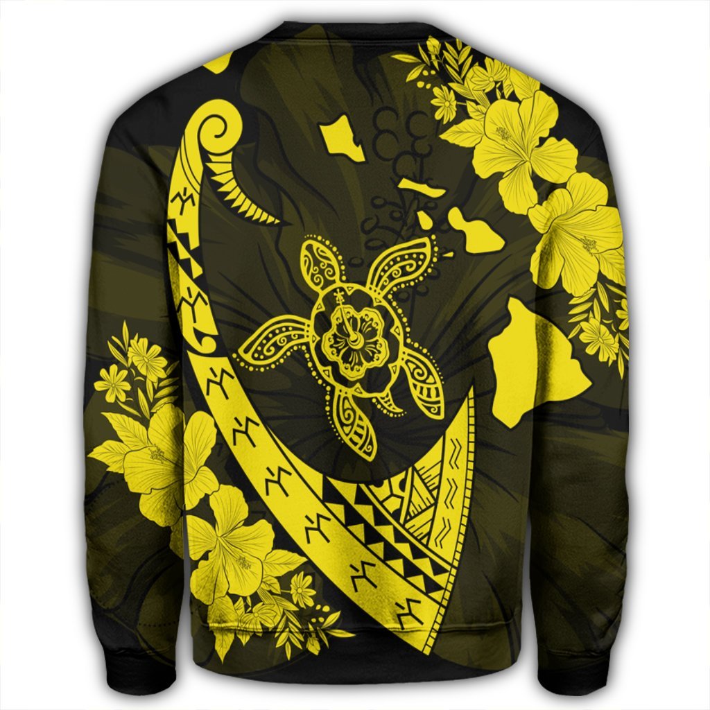 Hawaiian Map Hibiscus Turtle Fish Hook Polynesian Sweatshirt Yellow - AH - Polynesian Pride