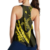 Hawaiian Map Hibiscus Turtle Fish Hook Polynesian Racerback Tank Yellow - AH - Polynesian Pride
