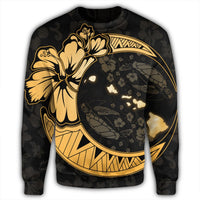 Hawaiian Map Hibiscus Turtle Polynesian Moon Sweatshirt Gold - AH - Polynesian Pride