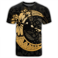 Hawaiian Map Hibiscus Turtle Polynesian Moon T Shirt Gold - Polynesian Pride