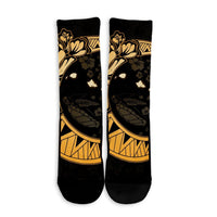Hawaiian Map Hibiscus Turtle Polynesian Moon Crew Socks Gold - AH - Polynesian Pride