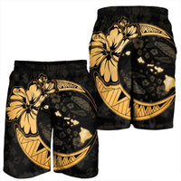 Hawaiian Map Hibiscus Turtle Polynesian Moon Men's Shorts Gold - AH - Polynesian Pride