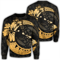 Hawaiian Map Hibiscus Turtle Polynesian Moon Sweatshirt Gold - AH Unisex Black - Polynesian Pride