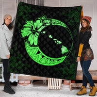 Hawaiian Map Hibiscus Turtle Polynesian Moon Premium Quilts Green - AH - Polynesian Pride