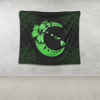 Hawaiian Map Hibiscus Turtle Polynesian Moon Tapestry Green - AH - Polynesian Pride