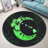 Hawaiian Map Hibiscus Turtle Polynesian Moon Round Carpet Green - AH - Polynesian Pride