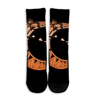 Hawaiian Map Hibiscus Turtle Polynesian Moon Crew Socks Orange - AH - Polynesian Pride