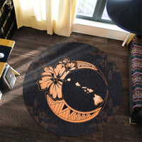 Hawaiian Map Hibiscus Turtle Polynesian Moon Round Carpet Orange - AH - Polynesian Pride