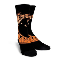 Hawaiian Map Hibiscus Turtle Polynesian Moon Crew Socks Orange - AH - Polynesian Pride
