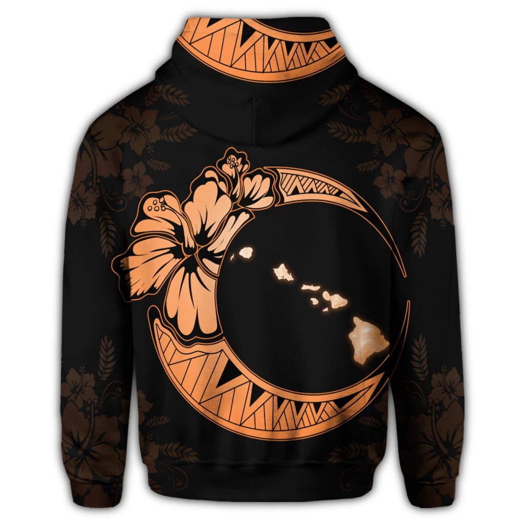 Hawaiian Map Hibiscus Turtle Polynesian Moon Zip Hoodie Orange - Polynesian Pride