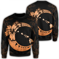 Hawaiian Map Hibiscus Turtle Polynesian Moon Sweatshirt Orange - AH Unisex Black - Polynesian Pride