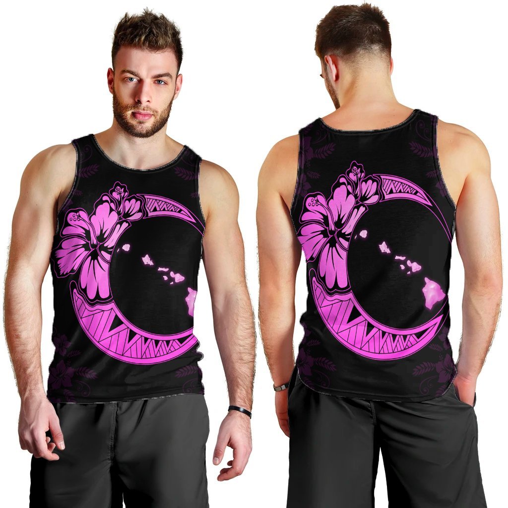 Hawaiian Map Hibiscus Turtle Polynesian Moon Tank Top Pink - AH - Polynesian Pride