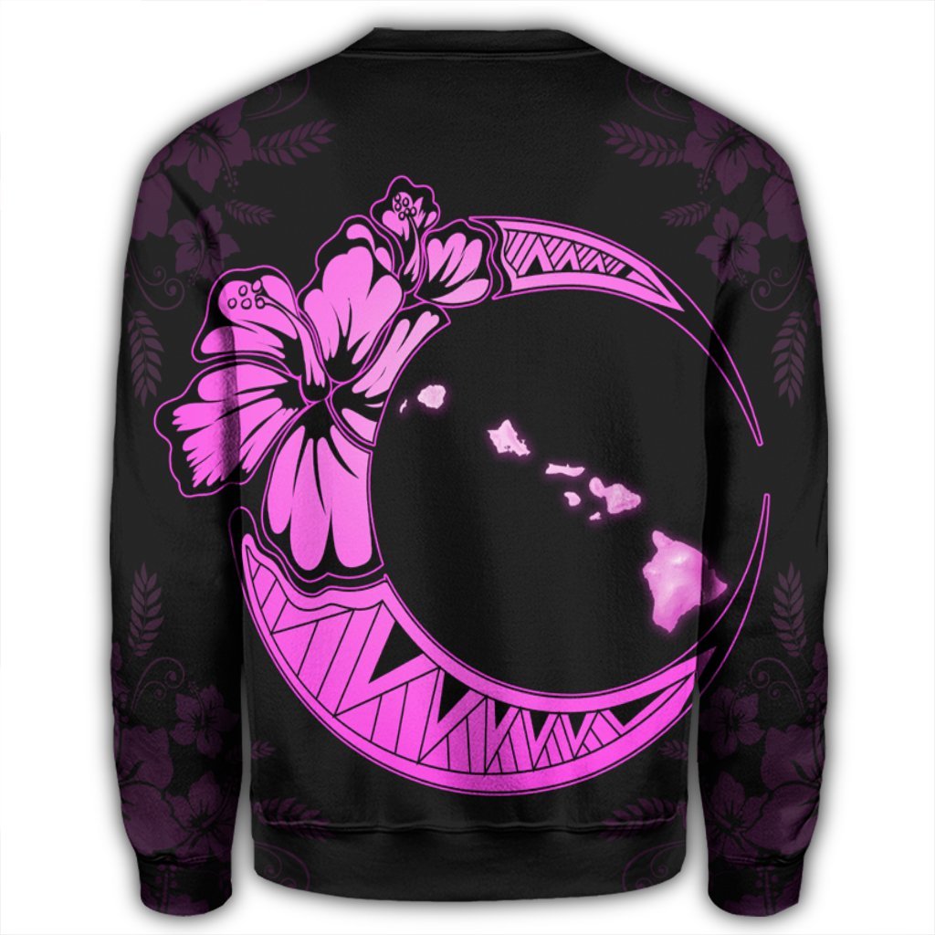 Hawaiian Map Hibiscus Turtle Polynesian Moon Sweatshirt Pink - AH - Polynesian Pride