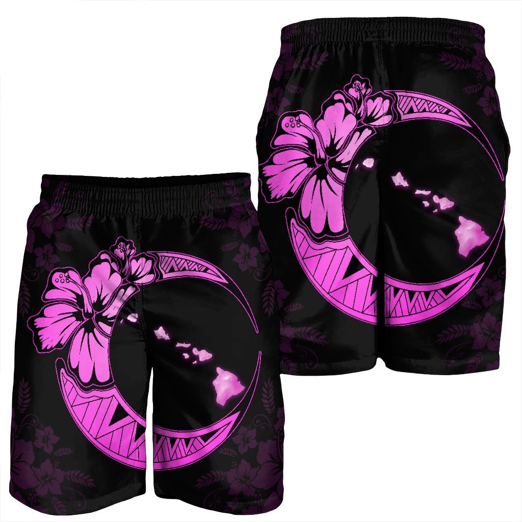 Hawaiian Map Hibiscus Turtle Polynesian Moon Men's Shorts Pink - AH - Polynesian Pride