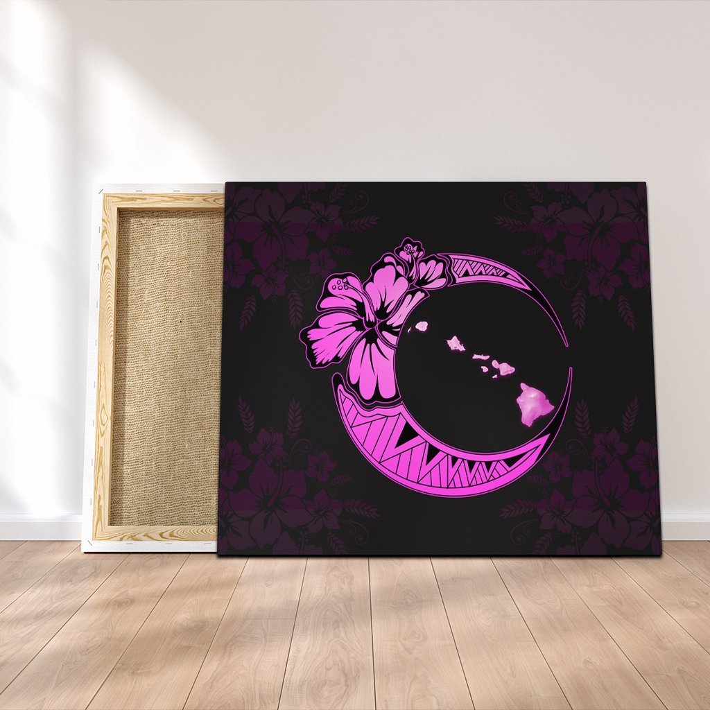 Hawaiian Map Hibiscus Turtle Polynesian Moon Canvas Pink - AH Canvas Poly-cotton - Polynesian Pride