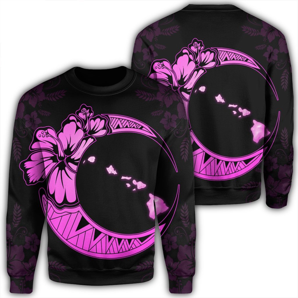 Hawaiian Map Hibiscus Turtle Polynesian Moon Sweatshirt Pink - AH Unisex Black - Polynesian Pride