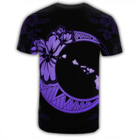 Hawaiian Map Hibiscus Turtle Polynesian Moon T Shirt Purple - Polynesian Pride