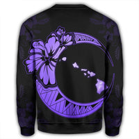 Hawaiian Map Hibiscus Turtle Polynesian Moon Sweatshirt Purple - AH - Polynesian Pride