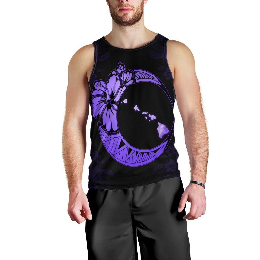 Hawaiian Map Hibiscus Turtle Polynesian Moon Tank Top Purple - AH Black - Polynesian Pride