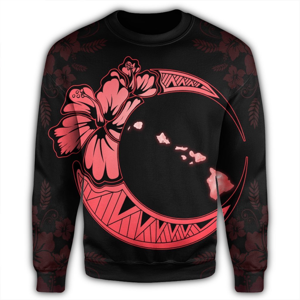 Hawaiian Map Hibiscus Turtle Polynesian Moon Sweatshirt Red - AH - Polynesian Pride