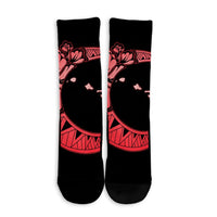 Hawaiian Map Hibiscus Turtle Polynesian Moon Crew Socks Red - AH - Polynesian Pride