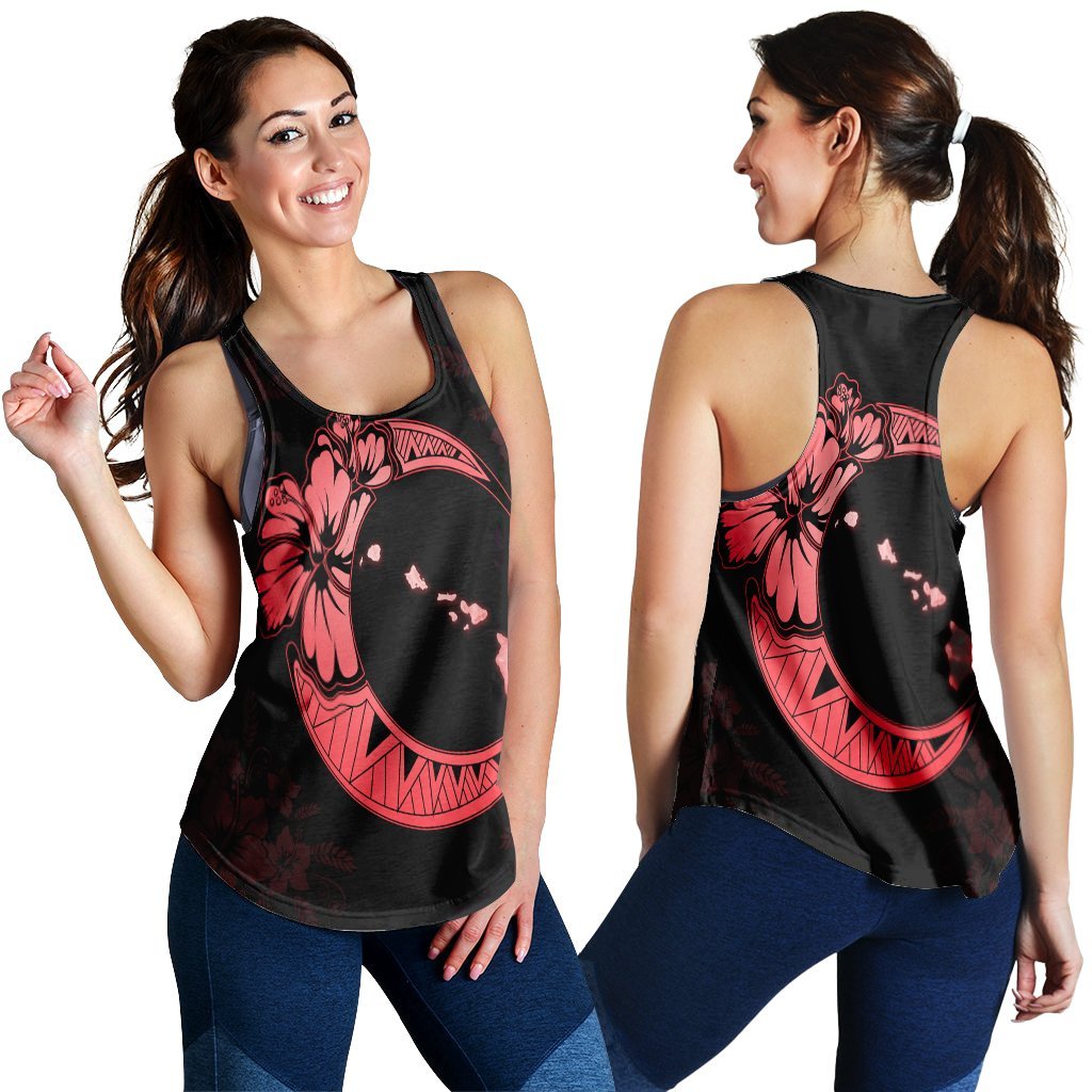 Hawaiian Map Hibiscus Turtle Polynesian Moon Racerback Tank Red - AH Black - Polynesian Pride